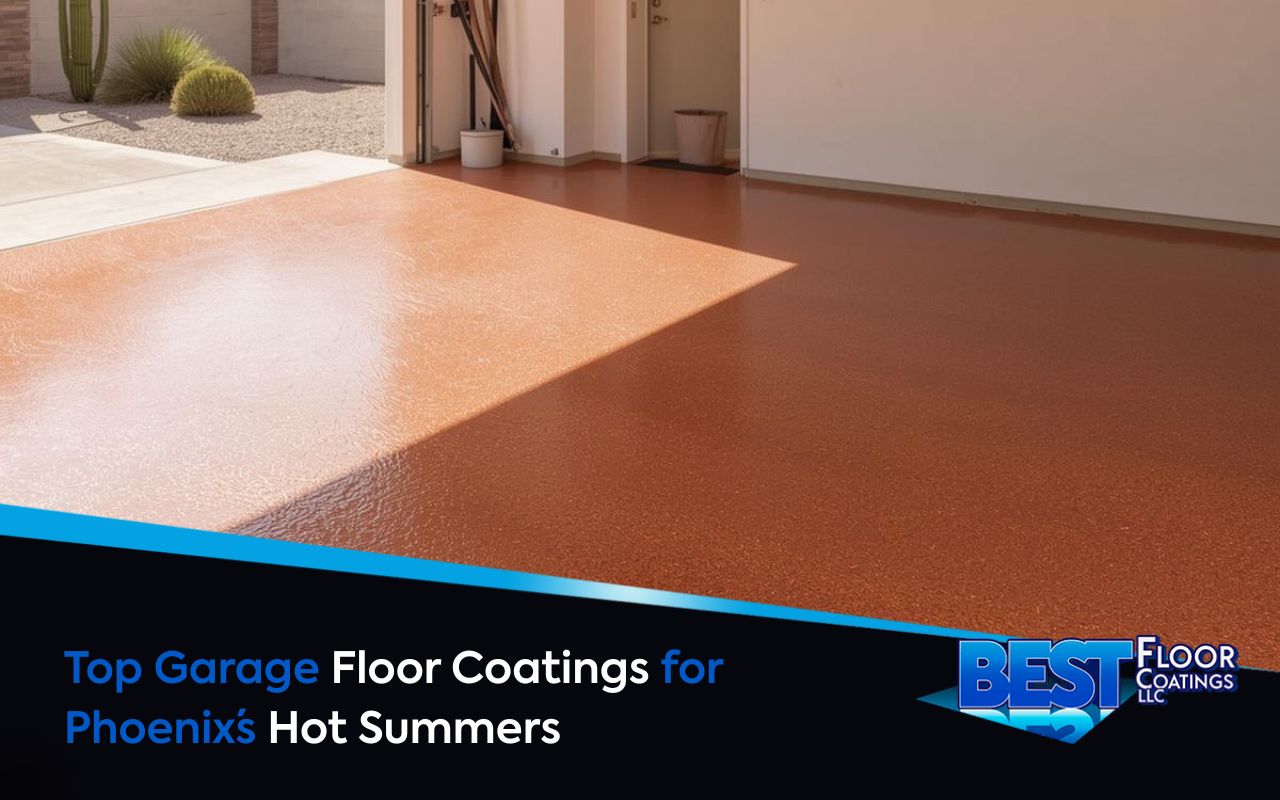 A durable, heat-resistant garage floor coating applied in a Phoenix home, perfect for hot climates.