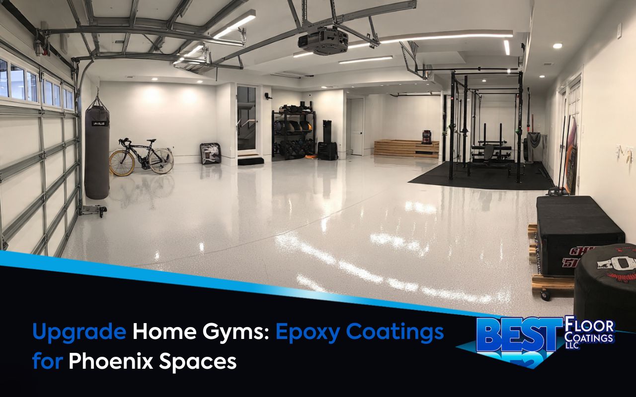 Epoxy coatings for home gyms in Phoenix on a clean garage gym floor with durable finish.