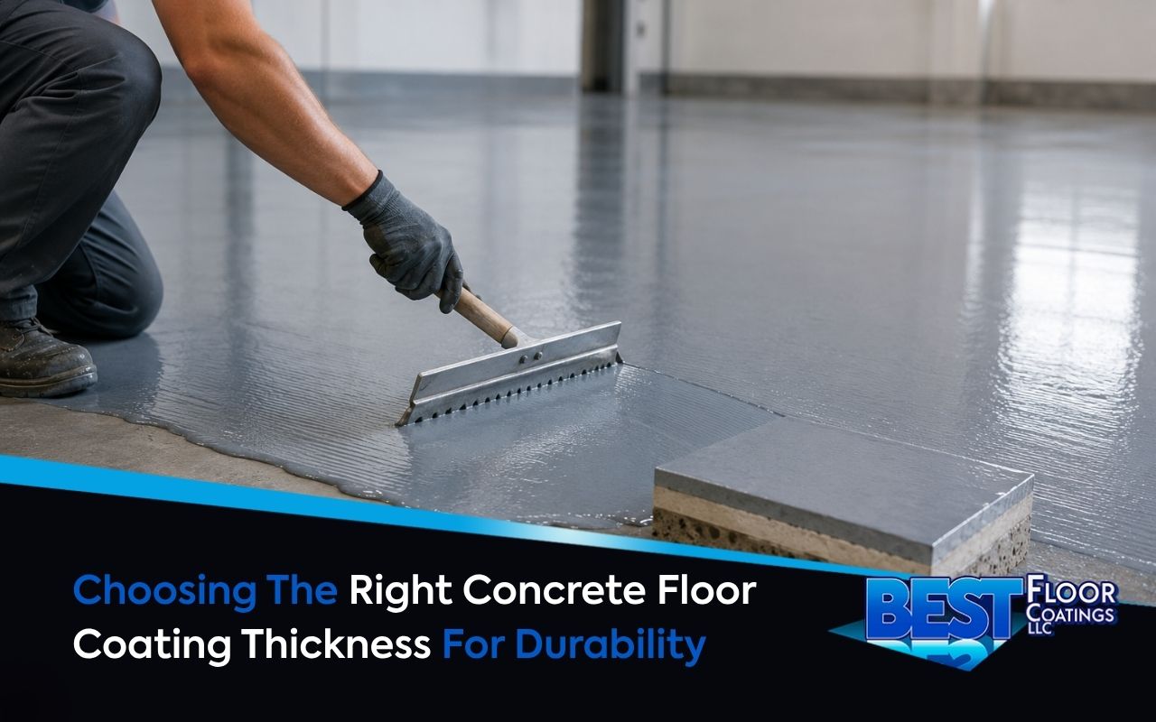concrete floor coating thickness being applied on a clean surface