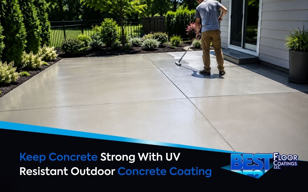 UV resistant outdoor concrete coating on a clean patio surface