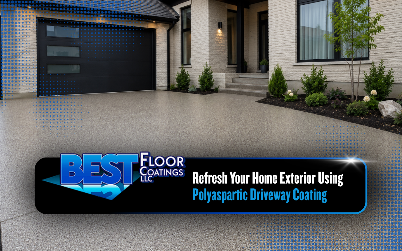 Polyaspartic driveway coating on a modern home driveway