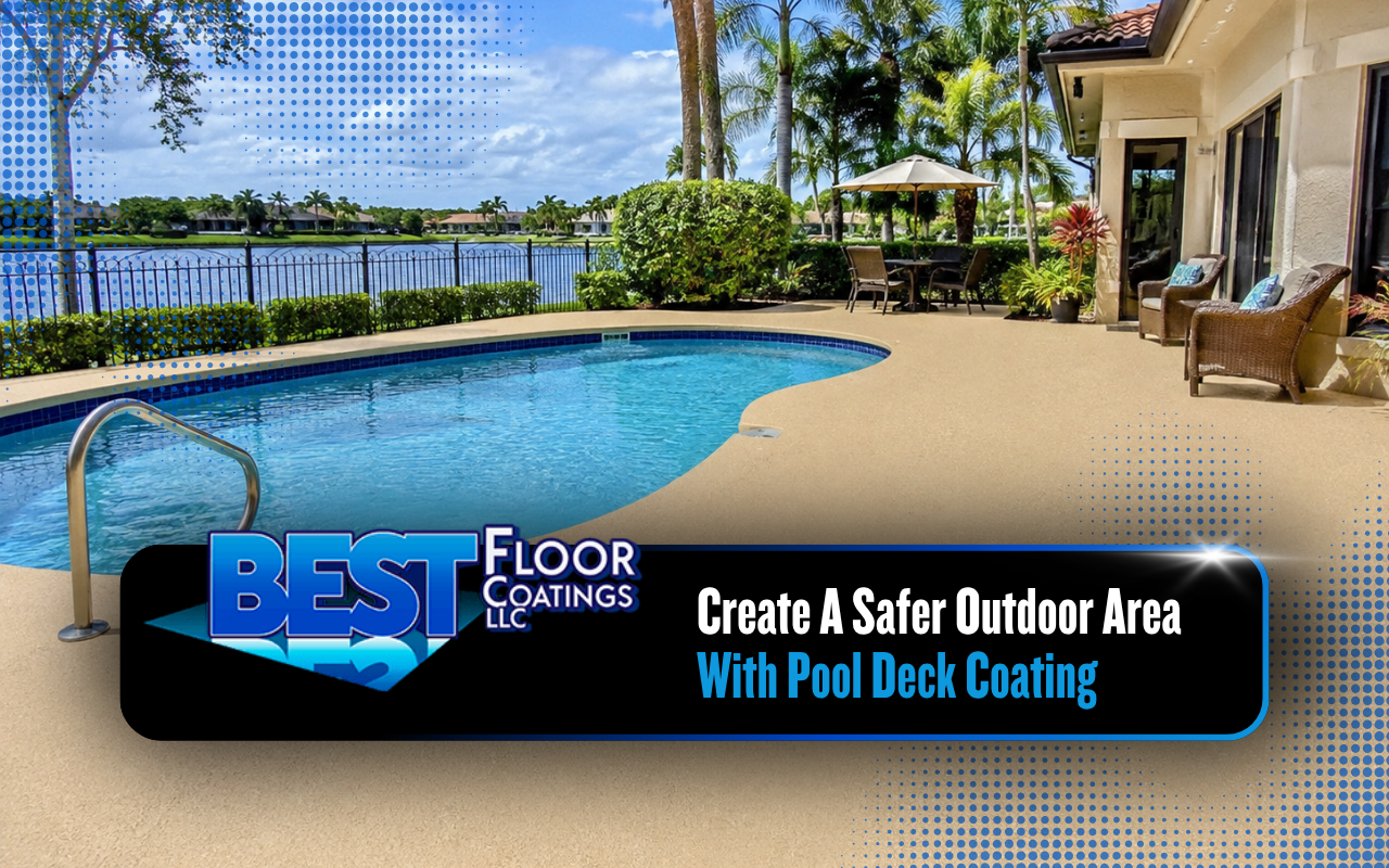 Pool deck coating on a clean and protected outdoor pool area