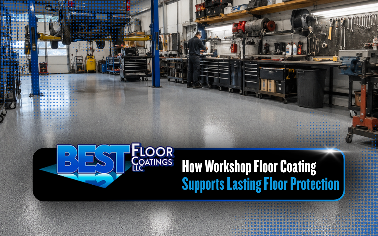 Durable workshop floor coating for a busy work area